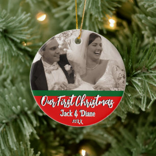Our First Christmas Newlyweds Personalised Photo Ceramic Ornament