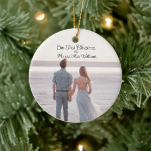 Our First Christmas Newlyweds Rustic Wedding Ceram Ceramic Ornament