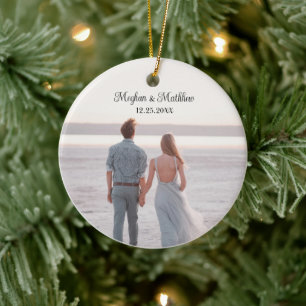 Our First Christmas Newlyweds Rustic Wedding Ceramic Ornament