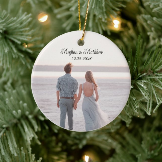 Our First Christmas Newlyweds Rustic Wedding Ceramic Ornament (Tree)