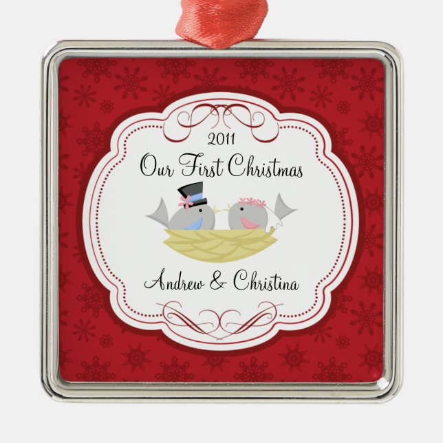 Our First Christmas Ornament Bride Groom Birds (Front)