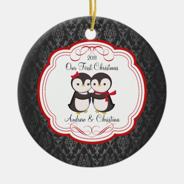 Our First Christmas Ornament Penguin Couple (Front)