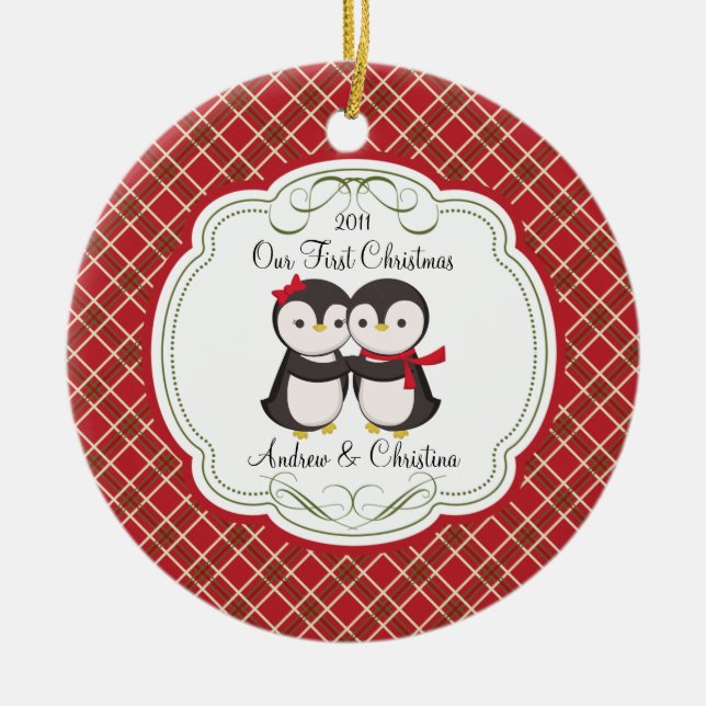 Our First Christmas Ornament Penguin Couple (Front)