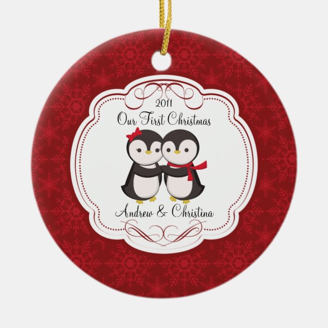 Our First Christmas Ornament Penguin Couple (Front)