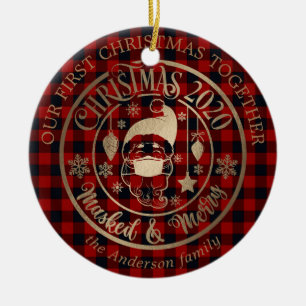 Our first Christmas pandemic masked merry photo Ceramic Ornament