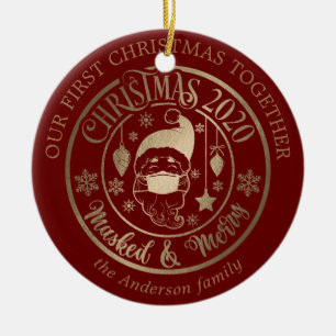 Our first Christmas pandemic masked merry photo Ceramic Ornament