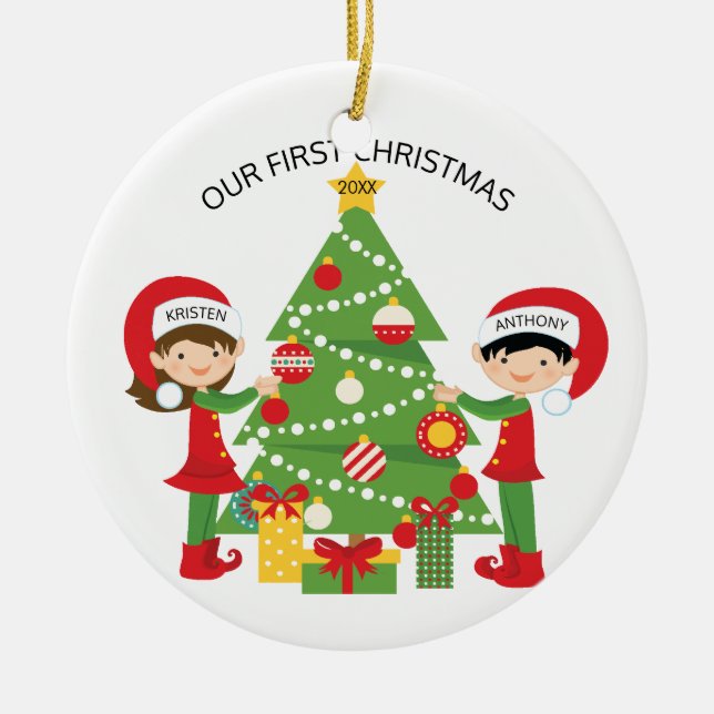 Our First Christmas Personalised Christmas Ceramic Ornament (Front)