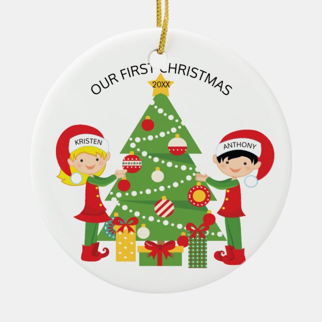 Our First Christmas Personalised Christmas Ceramic Tree Decoration (Front)