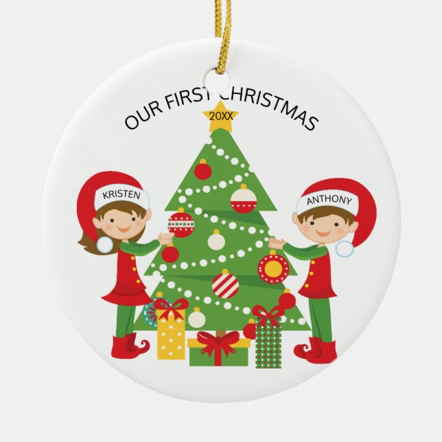 Our First Christmas Personalised Christmas Ceramic Tree Decoration (Front)