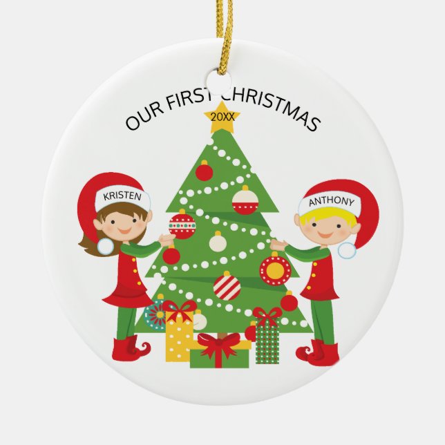 Our First Christmas Personalised Christmas Ceramic Tree Decoration (Front)
