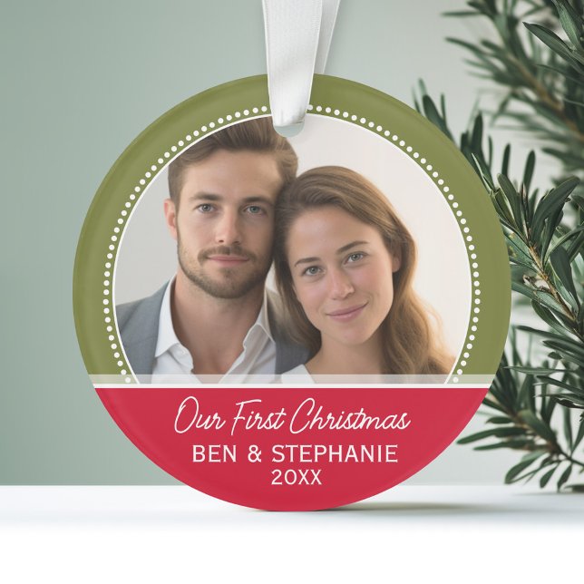 Our First Christmas Photo - Double-Sided Ornament (Personalized Wedding Anniversary Photo Ornament)