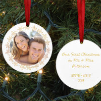 Our First Christmas Photo Gold Flower Frame