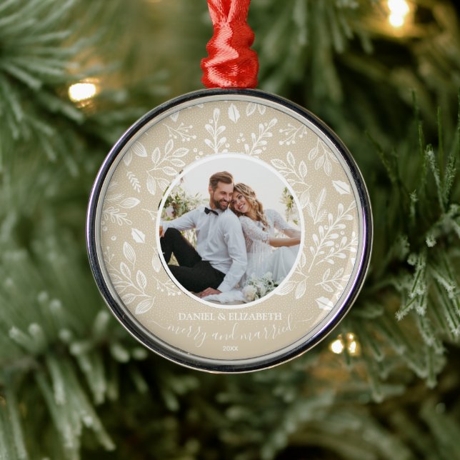 Our First Christmas Photo Ivory Metal Ornament (Tree)