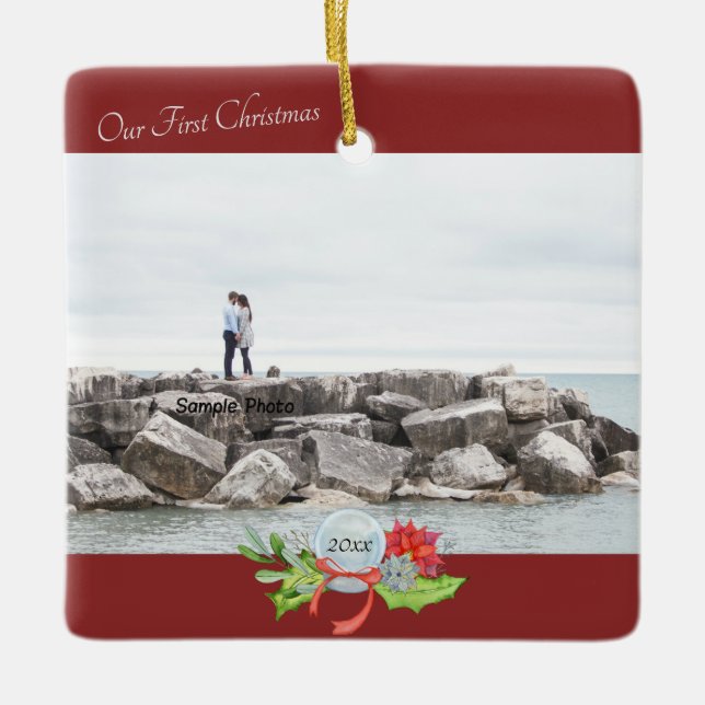 Our First Christmas Photo Personalised Ceramic Ornament (Front)