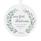 Our First Christmas Photo Rustic Greenery Newlywed
