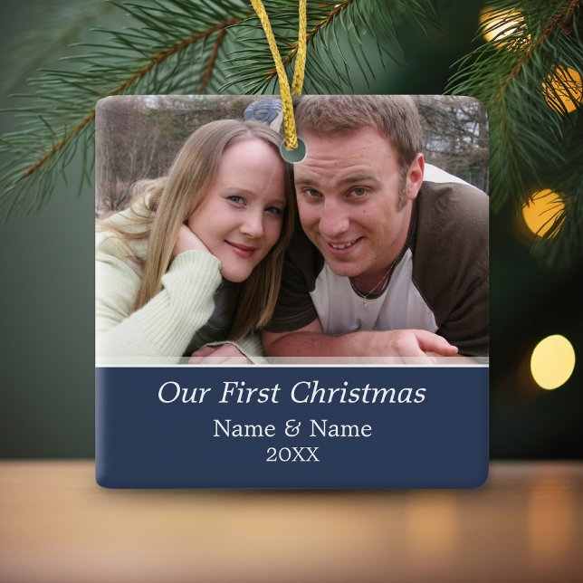 Our First Christmas Photo - Single Sided Ceramic Ornament (Personalized photo ornament)