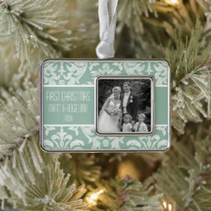 Our First Christmas Photo - Wedding or Engagement Silver Plated Framed Ornament