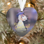 Our First Christmas Photo Wedding Ornament<br><div class="desc">A true keepsake for the newlyweds features a modern script and modern typography in gold. Add your favourite photo. Makes a great gift for yourself or someone special.</div>