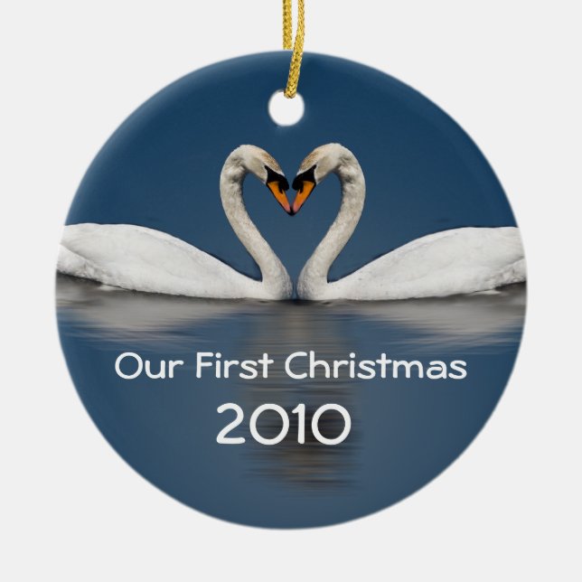 Our First Christmas Pretty Swans Ceramic Tree Decoration (Front)