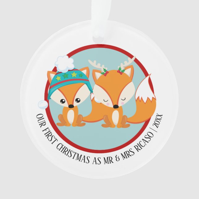 Our First Christmas Red Fox Personalised Photo Ornament (Front)
