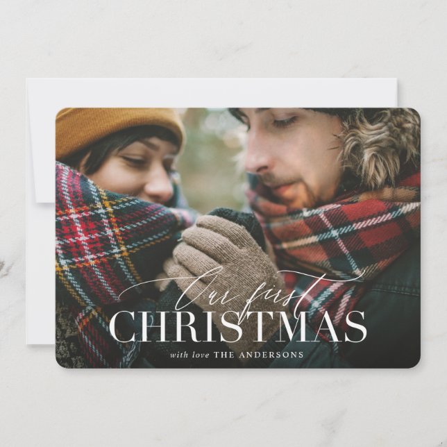 Our first christmas red plaid photo card (Front)