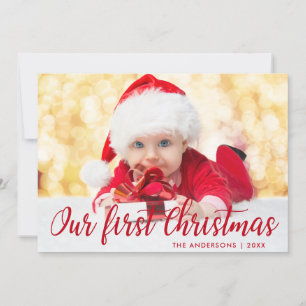 Our First Christmas Red Script Photo Card