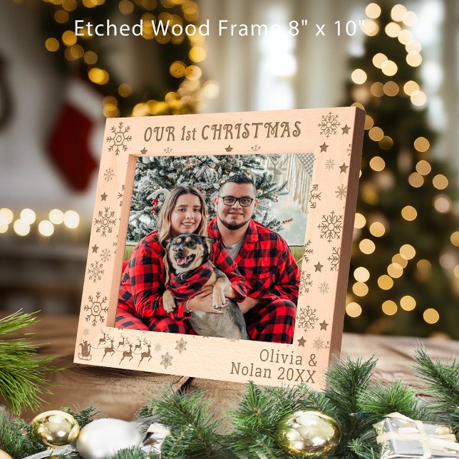 Our First Christmas Santa & Deer Couple Name 10x8 Etched Frames (Our First Christmas Santa & Deer Couple Name 10x8 Etched Frames)