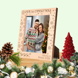 Our First Christmas Santa & Deer Couple Name 8x10 Etched Frames