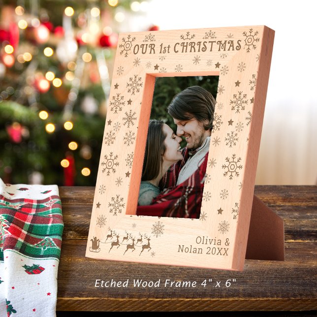 Our First Christmas Santa & Deer Couple's Name 4x6 Etched Frames (Our First Christmas Santa & Deer Couple's Name 4x6 Etched Frames)