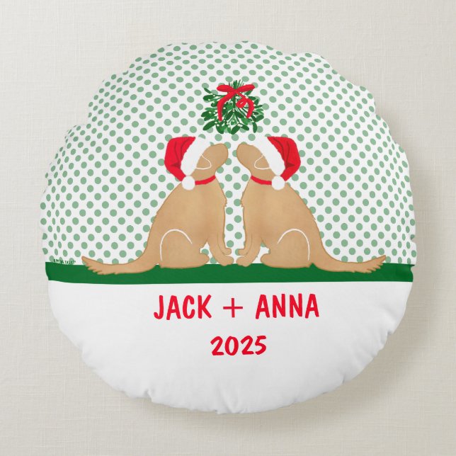 Our First Christmas Santa Dogs Custom Round Pillow (Front)