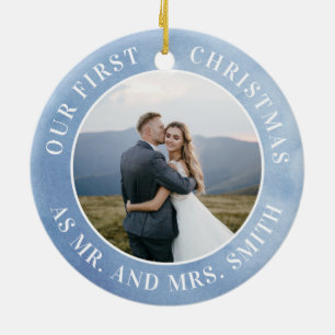 Our First Christmas Snowflake Mr. & Mrs. Picture Ceramic Ornament