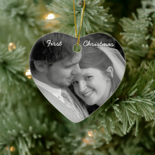 Our First Christmas Teal Damask Photo Ornament