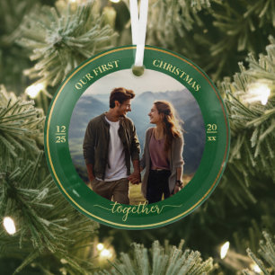 Our First Christmas Together 1 Photo Gold Frame Glass Tree Decoration