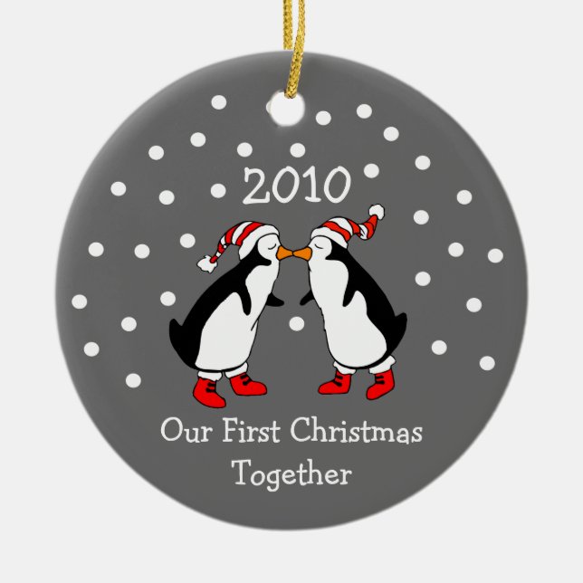 Our First Christmas Together 2010 (Penguins) Ceramic Tree Decoration (Front)