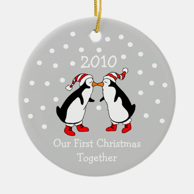 Our First Christmas Together 2010 (Penguins) Ceramic Tree Decoration (Front)