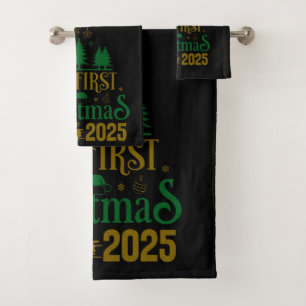 Our First Christmas Together 2025 Black Bath Towel Set