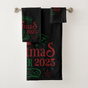 Our First Christmas Together 2025 Black Bath Towel Set