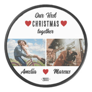 Our First Christmas Together 2 Photos Keepsake Hockey Puck