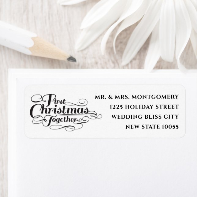 Our First Christmas Together Black Script Address Return Address Label (Insitu)