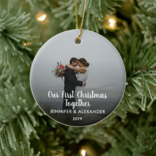 Our First Christmas Together couple married photo Ceramic Ornament