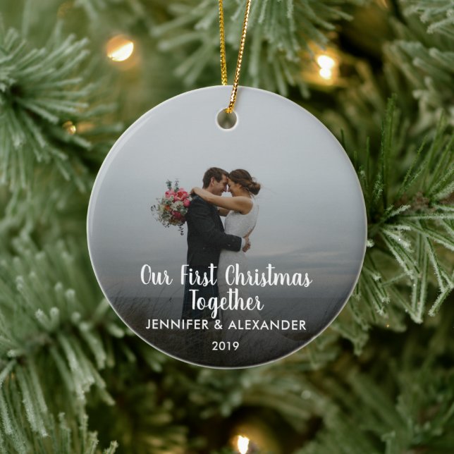 Our First Christmas Together couple married photo Ceramic Ornament (Tree)