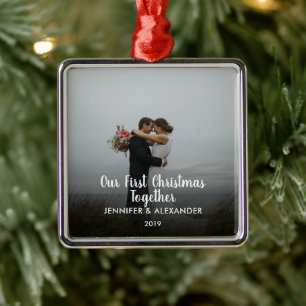 Our First Christmas Together couple married photo Metal Ornament