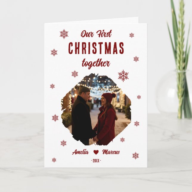 Our First Christmas Together Couple Photo  Holiday Card (Front)
