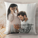 Our First Christmas Together Custom 2 Photo Cushion<br><div class="desc">Remember your first Christmas together as a couple or family with a custom photo pillow. The photo template is set up for you to add two of your favourite pictures - one on the front and one on the back. The text overlay on the front reads "Our First Christmas Together"...</div>