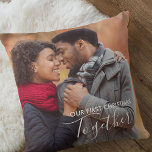 Our First Christmas Together Custom Photo Cushion<br><div class="desc">Remember your first Christmas together as a couple or family with a custom photo pillow. The photo template is set up for you to add two of your favourite pictures - one on the front and one on the back. The text overlay on the front reads "Our First Christmas Together"...</div>