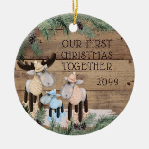 OUR FIRST CHRISTMAS TOGETHER Cute Deer Family Ceramic Ornament