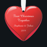 Our First Christmas Together Cute Heart 2019 Red Ornament<br><div class="desc">Designed for Christmas 2019,  this is designed with cute romantic red heart design in solid red background and personalised text templates for entering your names. Perfect romantic gift for couple celebrating their first Christmas.</div>