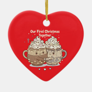 Our First Christmas Together Cute Kawaii Couple Ceramic Ornament