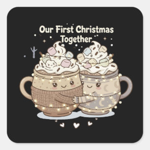 Our First Christmas Together Cute Kawaii Couple Square Sticker