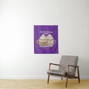 Our First Christmas Together Cute Kawaii Couple Tapestry